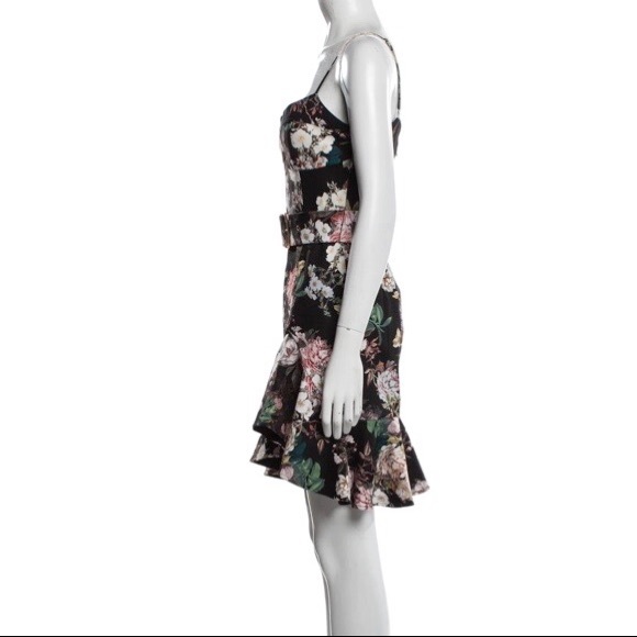 Nicholas Arielle Floral Belted Dress Black Green Pink - Picture 6 of 10